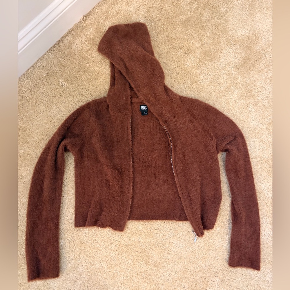 Brown Hooded Zip-Up Sweater, Urban Outfitters, Size M